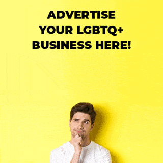 Banner with illustration advertise your LGBTQ+ business here with prices starting from just £250 per month.